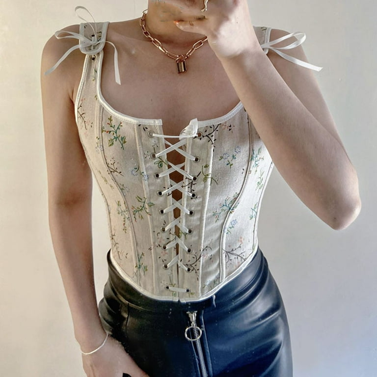Herrnalise Firm Shapewear for Women Renaissance Lace Up Vintage Boned Bustier Corset Cosplay CostumeReversible Peasant Bodice Beige Mothers Day Gifts Walmart