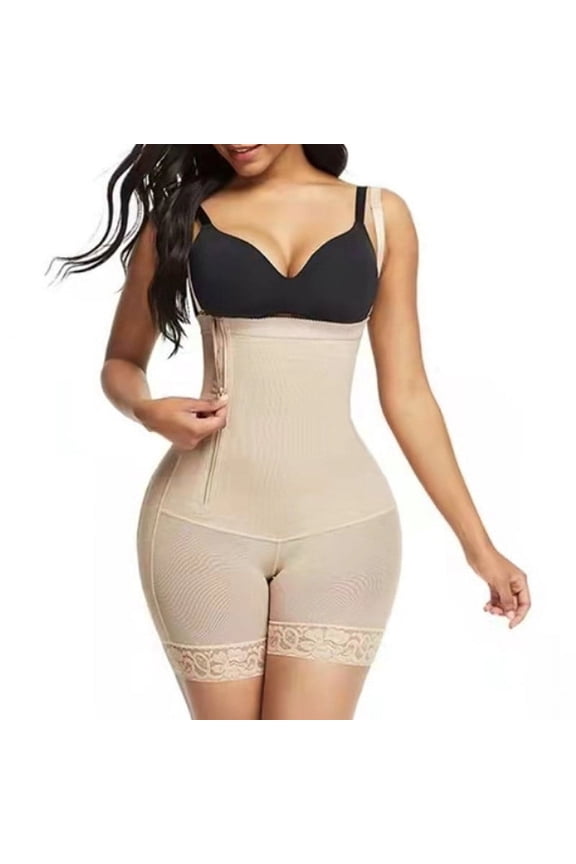 Firm Tummy Compression Bodysuit Shaper with Butt Lifter Womens Breastplate Waist Belt Slimming Body Waist Trainer ShapewareHip Tucks In Pants Beige