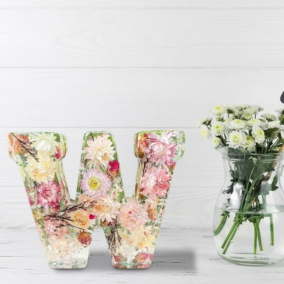 Herrnalise Floral 26 Letters Night Light,Handmade Pressed Floral Resin Night Light with LED Light for Family & Friend,Personalized Creative Letter Lamp Can Be Freely Combined into Vocabulary,Letter W