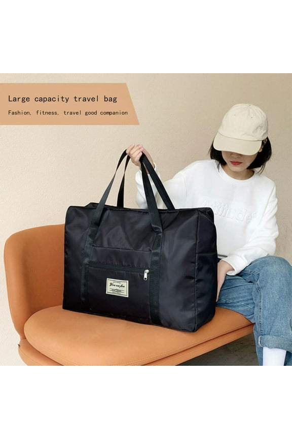 Folding Travel Bag Portable Luggage Clothes Finishing Storage Bag Large Capacity Storage Tote Bag,Personal Item Bag,Carry on Luggage Shoulder Bag,Black