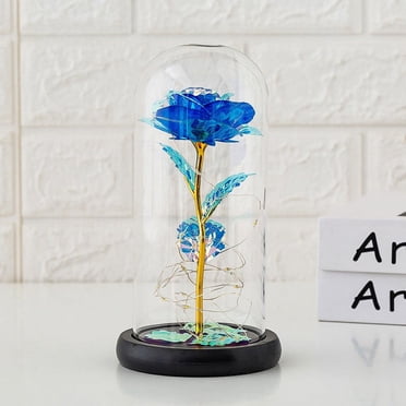 Galaxy Rose Crystal Flower In Glass Dome - LED Light Up Rose Gift For Women (Mom, Wife, Friend)