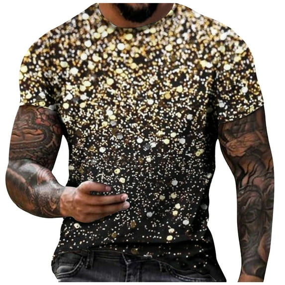 Herrnalise Gift For Men Men's Casual Print Button Round-Neck Collar Short Sleeve Pullover Blouse Tops under $10