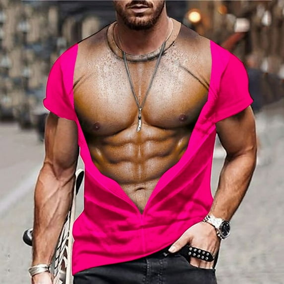 Herrnalise Gift For Men Men's Fashion Muscular Man Print Fashion Fitness Round Neck Short Sleeve T-Shirt under $10