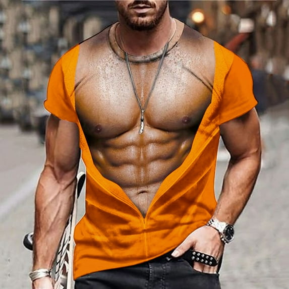 Herrnalise Gift For Men Men's Fashion Muscular Man Print Fashion Fitness Round Neck Short Sleeve T-Shirt under $10