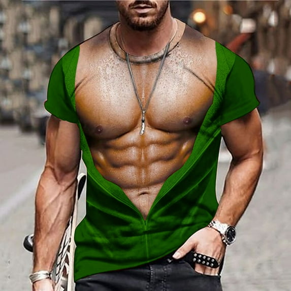Herrnalise Gift For Men Men's Fashion Muscular Man Print Fashion Fitness Round Neck Short Sleeve T-Shirt under $10