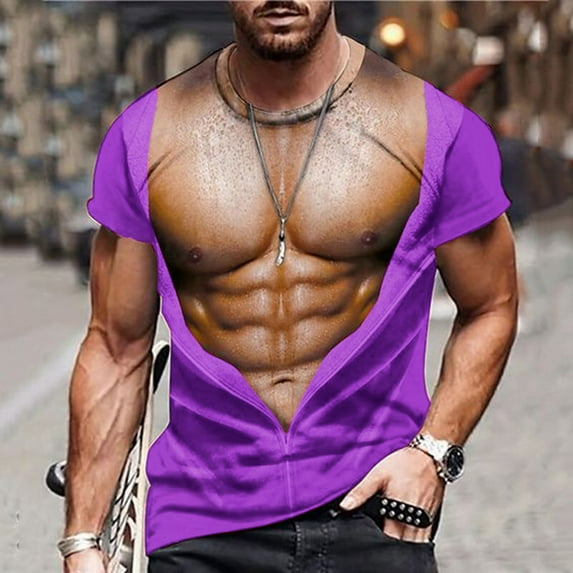 Herrnalise Gift For Men Men's Fashion Muscular Man Print Fashion Fitness Round Neck Short Sleeve T-Shirt under $10
