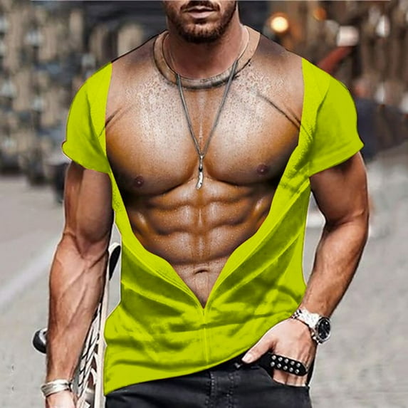 Herrnalise Gift For Men Men's Fashion Muscular Man Print Fashion Fitness Round Neck Short Sleeve T-Shirt under $10