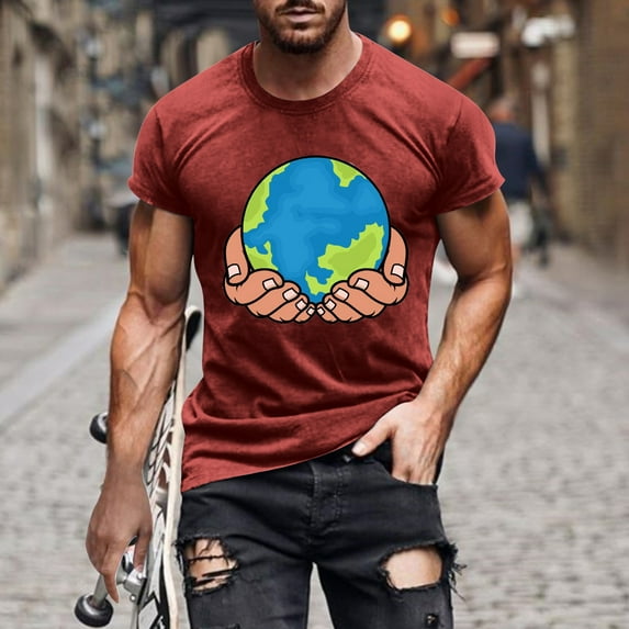 Herrnalise Gift For Men Men's Fashion Muscular Man Print Fashion Fitness Round Neck Short Sleeve T-Shirt under $10