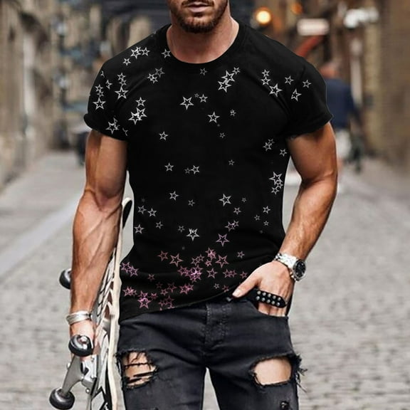 Herrnalise Gift For Men New Fashion Casual Men's T-shirt Print Sports T-shirt Sleeve Round-Neck Blouses & under $10