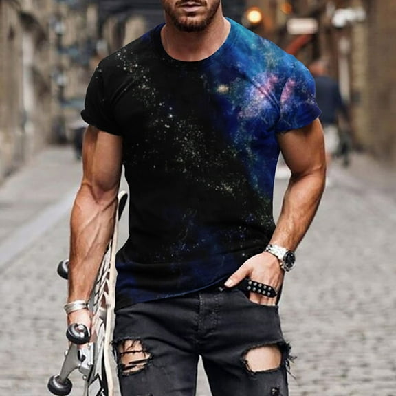 Herrnalise Gift For Men New Fashion Casual Men's T-shirt Print Sports T-shirt Sleeve Round-Neck Blouses & under $10