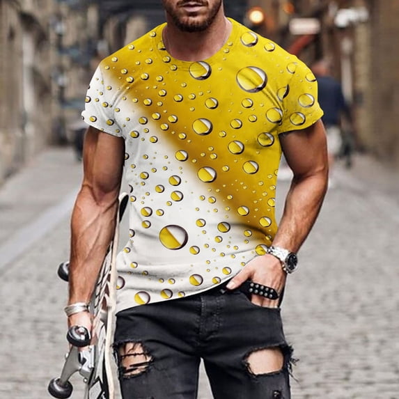 Herrnalise Gift For Men New Fashion Men's T-shirt 3D Non Positioning Beer Print Short Sleeve Round Neck T-shirt Casual Sports Top Blouses under $10
