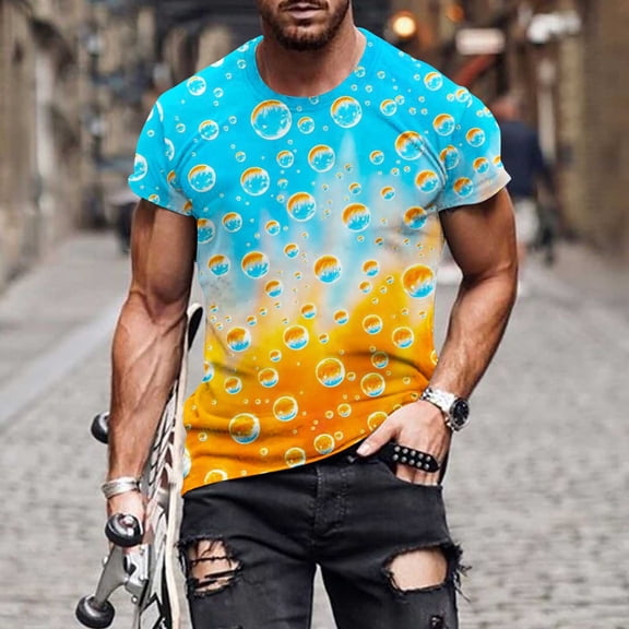 Herrnalise Gift For Men New Fashion Men's T-shirt 3D Non Positioning Beer Print Short Sleeve Round Neck T-shirt Casual Sports Top Blouses under $10