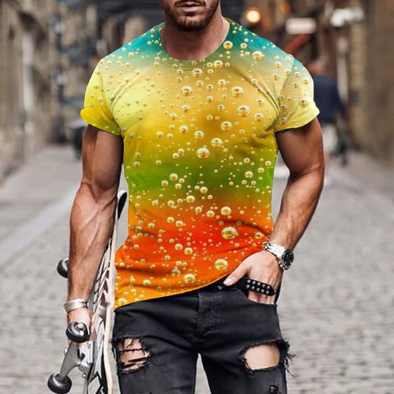 Herrnalise Gift For Men New Fashion Men's T-shirt 3D Non Positioning Beer Print Short Sleeve Round Neck T-shirt Casual Sports Top Blouses under $10