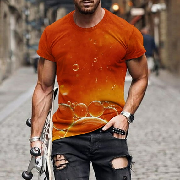Herrnalise Gift For Men New Fashion Men's T-shirt 3D Non Positioning Beer Print Short Sleeve Round Neck T-shirt Casual Sports Top Blouses under $10