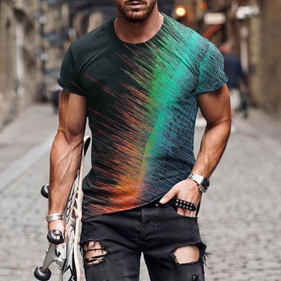 Herrnalise Gift For Men New Fashion Men's T-shirt 3D Unlocated Sky Beam Printing Short Sleeve Round Neck T-shirt Casual Sports Top Blouses under $10