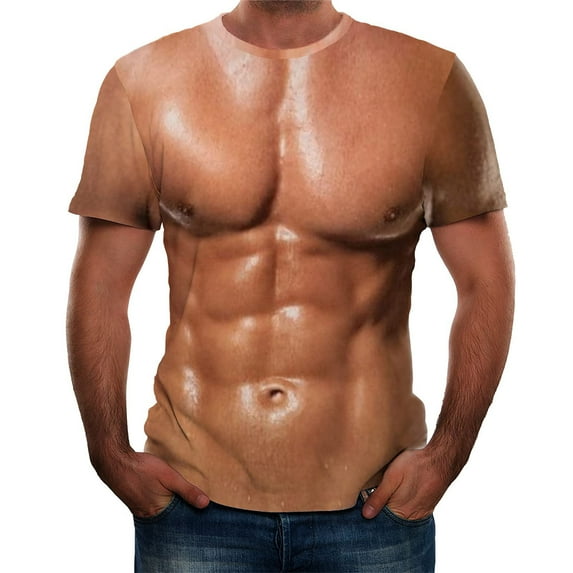 Herrnalise Gift for Men Men's Fashion Muscular Man Print Fashion Fitness Round Neck Short Sleeve T-Shirt Under 10$