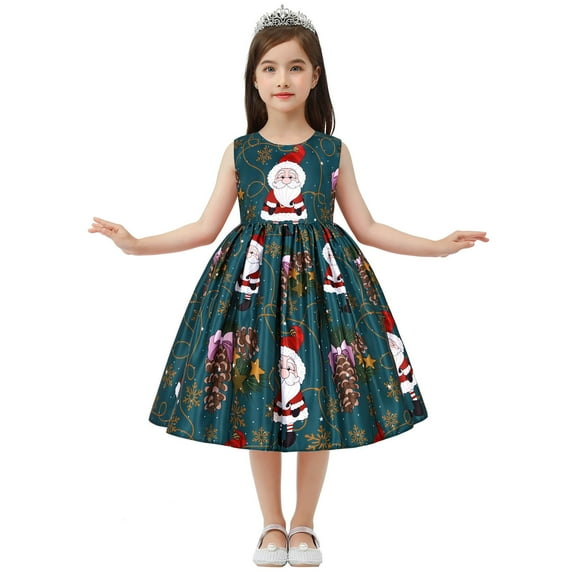 Herrnalise Girls Baby Christmas Cosplay Long Skirt Santa Claus Print Princess Bowknot Performance Dress Skirt Christmas Dress