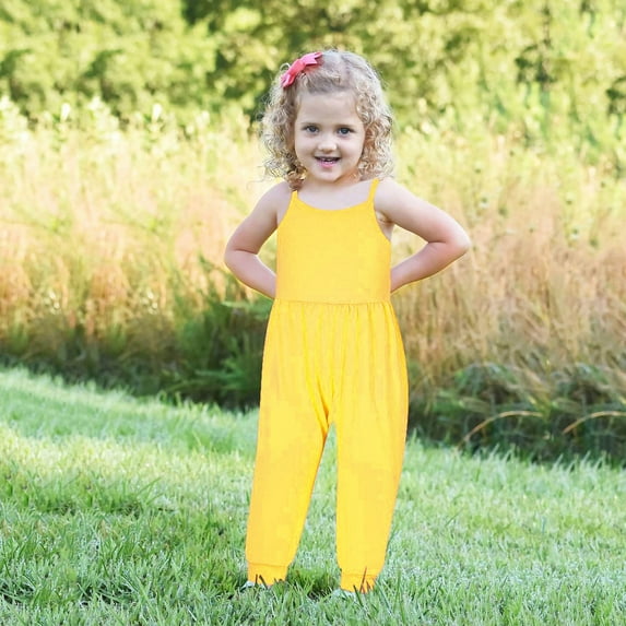 Herrnalise Girls Children's Summer Solid Color Romper Sling Sleeveless Backless Short Jumpsuit,Clearance