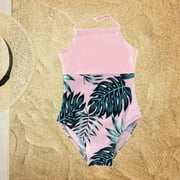 Herrnalise Girls Fashion Cute Plant Flowers Recreational One-piece Swimsuit Family Parent-child Wear Girls