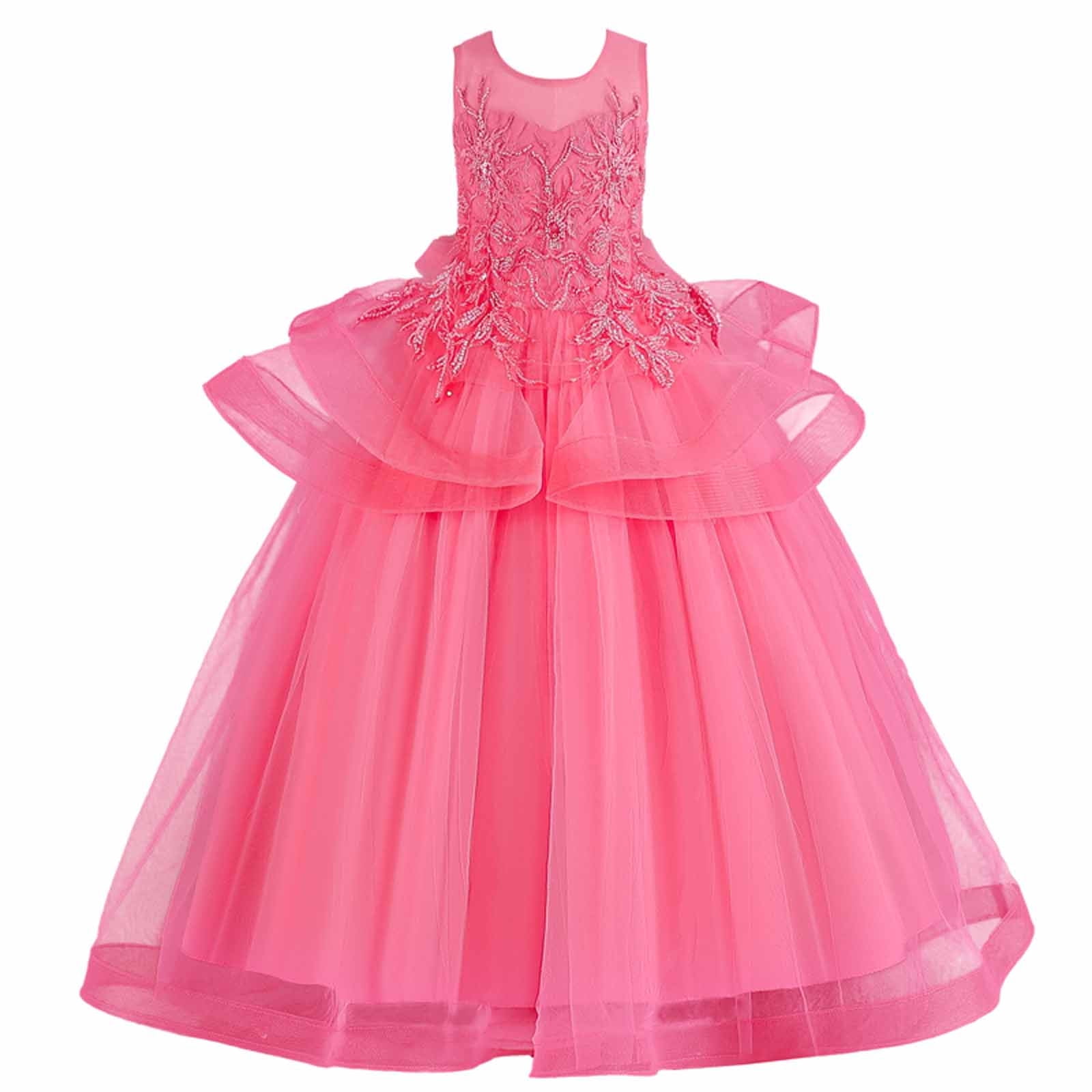 Herrnalise Girls Princess Dress Elegant Walk Show Performance Princess Long Gown Kids Birthday