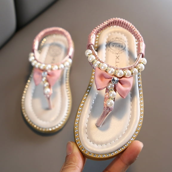 Herrnalise Girls' Sandals Infant Kids Baby Summer Boeknot Pearl Crystal Princess Shoes