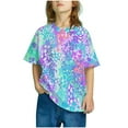 thumbnail image 1 of SDJMa Girls Short Sleeve Gradient Print Tops Child Crewneck Summer Casual Loose Tshirt, 1 of 5