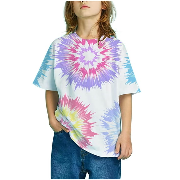 Herrnalise Girls Short Sleeve Gradient Print Tops Child Crewneck Summer Casual Loose Tshirt