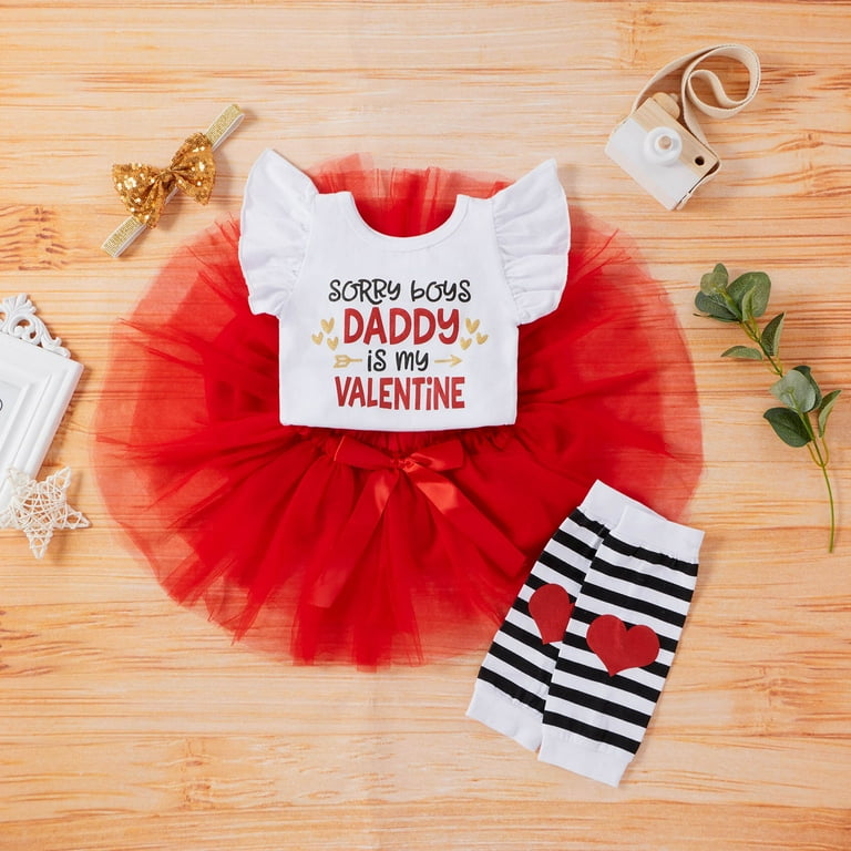 Herrnalise Girls and Toddlers Dress Infant Baby Girls Valentine s Day Letter Romper Bodysuit Tulle Skirts Outfits Walmart