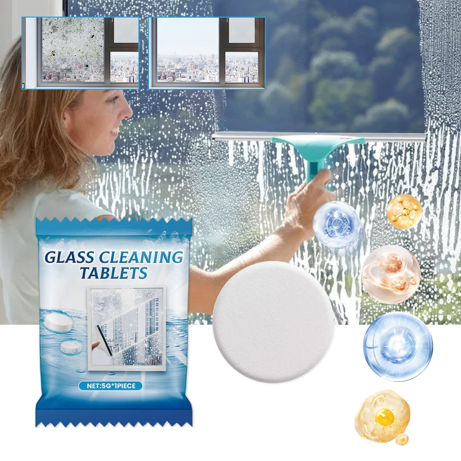 Herrnalise Glass Cleaner Refill Tablets,Glass Cleaner Tablets, Window Cleaner Refill Tablet, 50 Concentrated Dissolvable,Cleaner Spray Effective cleaning
