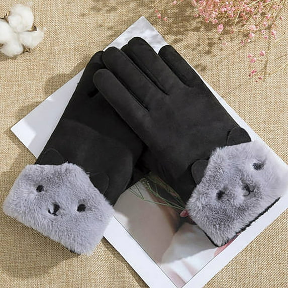 Herrnalise Gloves For Cold Weather Warm Keep Cold Proof Warm Touchable Screen Winter Thickening Knitting Plush Glove Gifts for Women