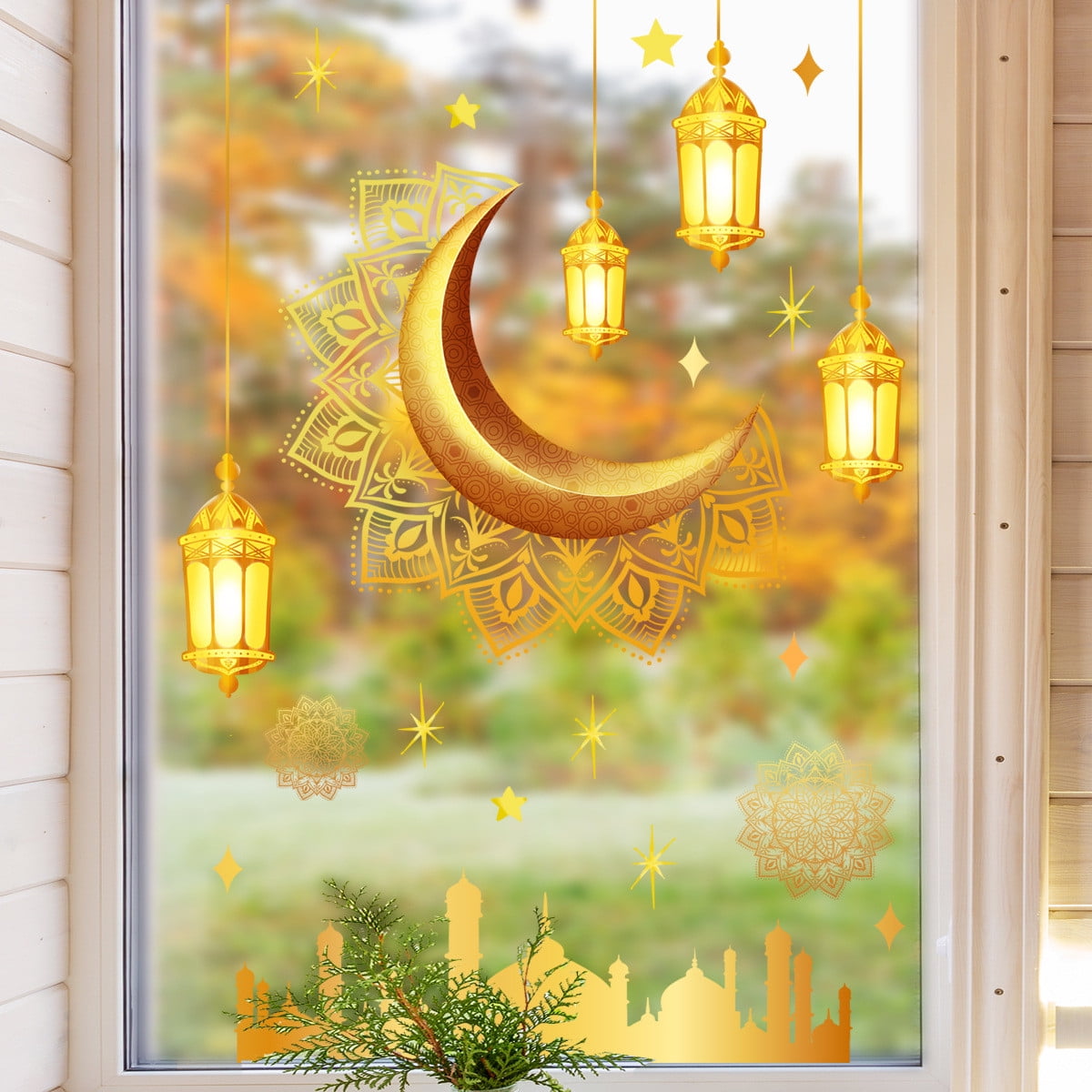 Herrnalise Golden Moon Star Lantern Wall Stickers, Middle East Festivals Wall Decals Removable