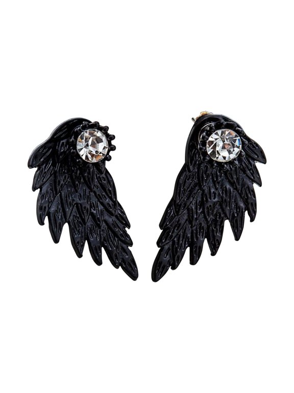 Gothic Angel Wing Stud Earrings for Women Front Back Ear Wrap Pin Vine Crystal Charm Jewelry