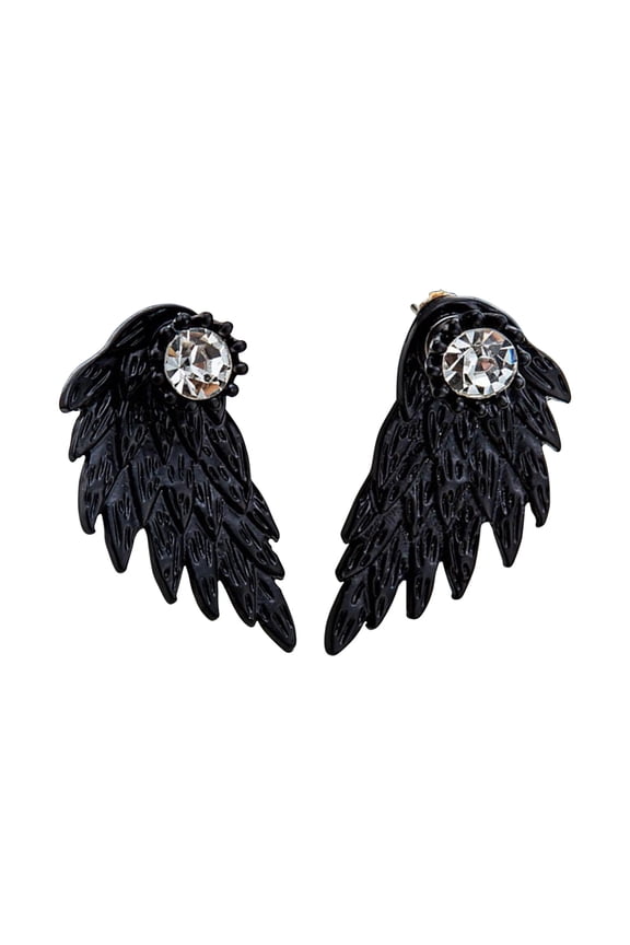Gothic Angel Wing Stud Earrings for Women Front Back Ear Wrap Pin Vine Crystal Charm Jewelry