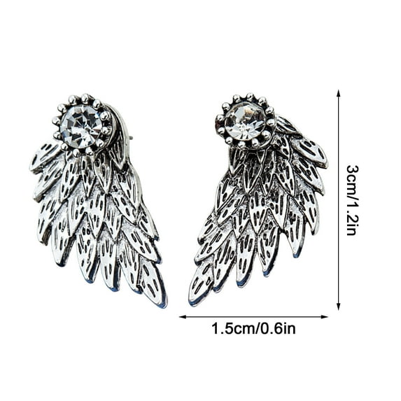 Holloyiver Gothic Angel Wing Stud Earrings for Women Front Back Ear Wrap Pin Vine Crystal Charm Jewelry