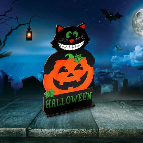 Herrnalise Halloween Decor - Cross Border Halloween Wooden Ornaments Halloween Pumpkin Skeleton Bat Party Scene Layout Decoration