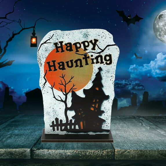 Herrnalise Halloween Decor - Cross Border Halloween Wooden Ornaments Halloween Pumpkin Skeleton Bat Party Scene Layout Decoration