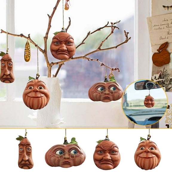 Herrnalise Halloween Face Pumpkin Set,Car Pumpkin Hanging Pendant,Halloween Pumpkin Decoration for Living Room Windows Tree Car Home