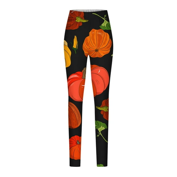 Holloyiver Halloween Leggings for Women Brushed Halloween Leggings Ankle Length Seasonal Printed Leggings High Waist Stretchy Warm Thermal Pants Tights Orange Graphic Tees for Women For S-2XL