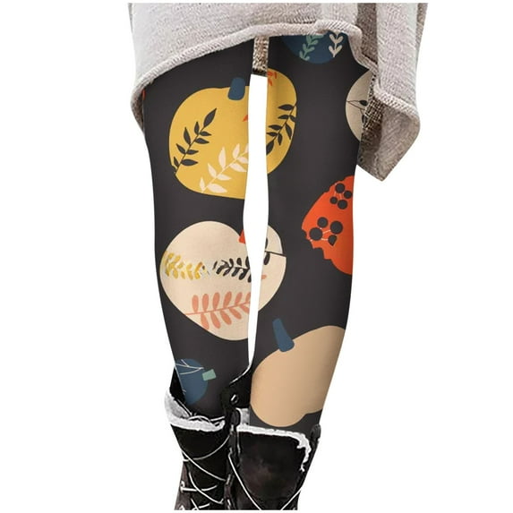 Herrnalise Halloween Leggings for Women Brushed Halloween Leggings Ankle Length Seasonal Printed Leggings High Waist Stretchy Warm Thermal Pants Tights Orange Graphic Tees for Women For S-2XL