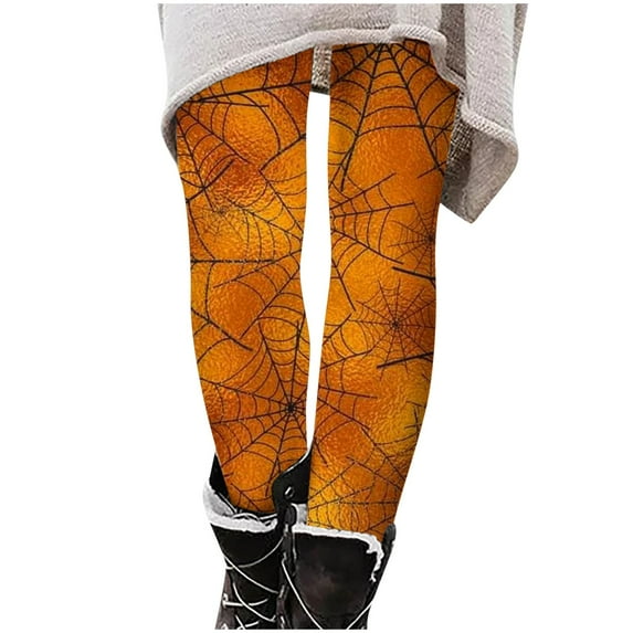 Herrnalise Halloween Leggings for Women Brushed Halloween Leggings Ankle Length Seasonal Printed Leggings High Waist Stretchy Warm Thermal Pants Tights Orange Graphic Tees for Women For S-2XL