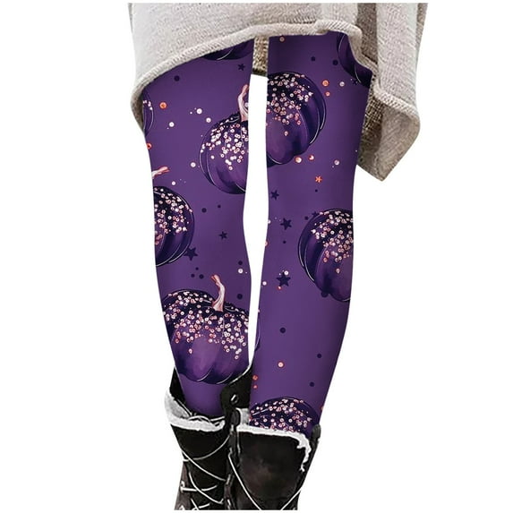 Herrnalise Halloween Leggings for Women Brushed Halloween Leggings Ankle Length Seasonal Printed Leggings High Waist Stretchy Warm Thermal Pants Tights Orange Graphic Tees for Women For S-2XL