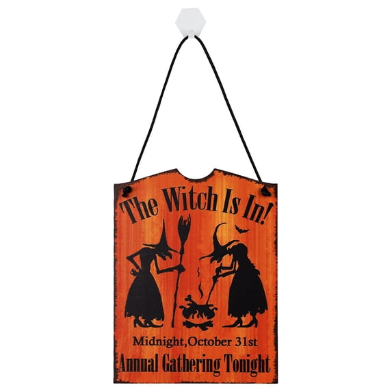 Herrnalise Halloween Pumpkin Witch Ghost Door Sign Hanging Sign in The Wooden Round Wall Sign Halloween Front Door Sign Halloween Door Decorations for Home Outdoor Indoor Decor