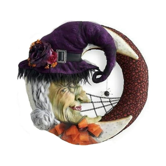 Herrnalise Halloween Witch Moon Wreath Decoration,11'' Halloween Hanging Lunar Ring Garland Decor for Halloween Party Supplies,Pendant Wall Home Indoor Outdoor Holiday Decorations