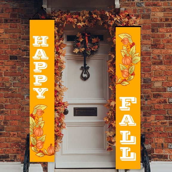 Herrnalise Hanging Banner Porch Sign "HAPPY FALL"Autumn Pumpkin Maple Leaf Backdrop Flag Fall Harvest Welcome Banner For Indoor Outdoor Wall Door Decoration Thanksgiving Party Decorations 71"x12"
