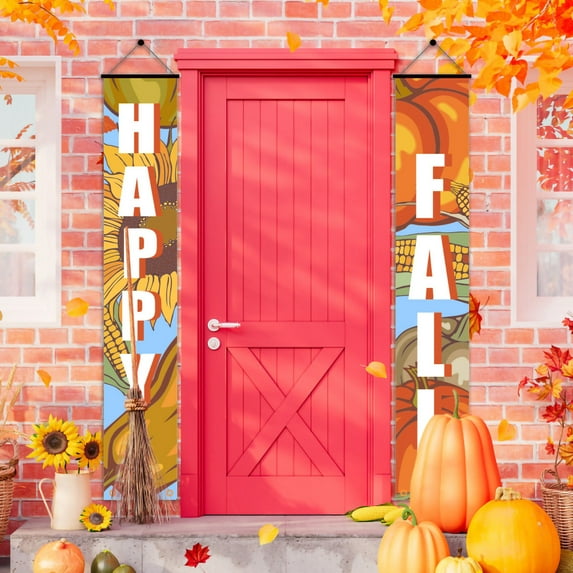 Herrnalise Hanging Banner Porch Sign "HAPPY FALL"Autumn Pumpkin Maple Leaf Backdrop Flag Fall Harvest Welcome Banner For Indoor Outdoor Wall Door Decoration Thanksgiving Party Decorations 71"x12"