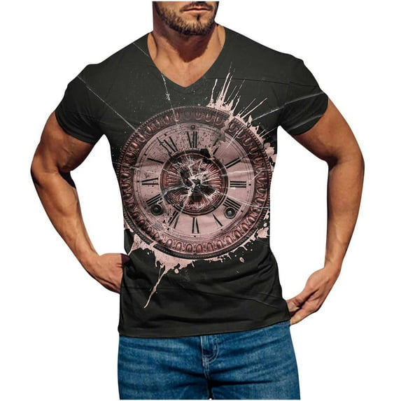 Herrnalise Independence Day Summer Shirts for Men Men's Cotton Shirt Short Sleeve Hippie Casual Beach T Shirts Compass printed V Neck Shirt for men