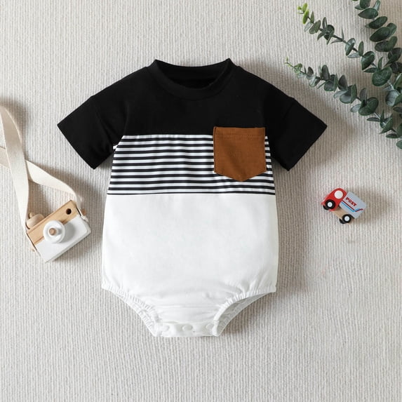 Realhomelove Infant Baby Boys Summer Romper Onesie Outfits Color Block Short Sleeve Clothes Cute Jumpsuits Casual Bodysuits 0-24 M