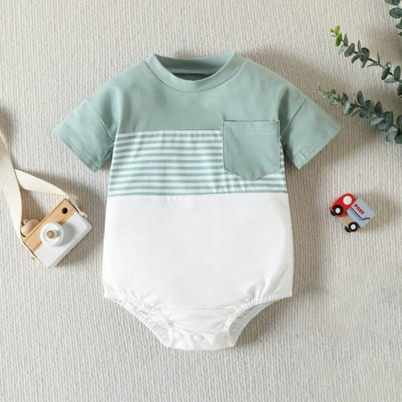 Herrnalise Infant Baby Boys Summer Romper Onesie Outfits Color Block Short Sleeve Clothes Cute Jumpsuits Casual Bodysuits 0-24 M