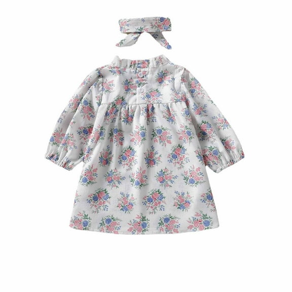 Herrnalise Infant Toddler Baby Girls Long Sleeve Fungus Edge Round Neck Floral Dress Dress Princess Dress summer sale