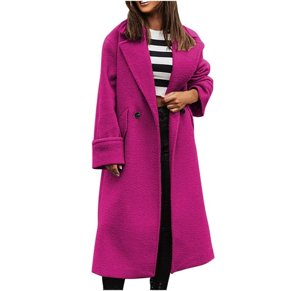 Herrnalise Jackets For Women Casual And Fashionable Solid Color Long Suit Collar Woolen Coat For Women Shackets For Women 2024 fall Hot Pink,XL